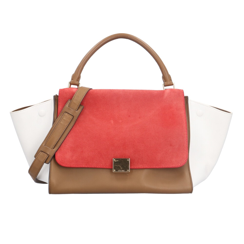 セリーヌ トラペーズ ショルダーバッグ スウェード 1695430 レッド レディース CELINE 中古
