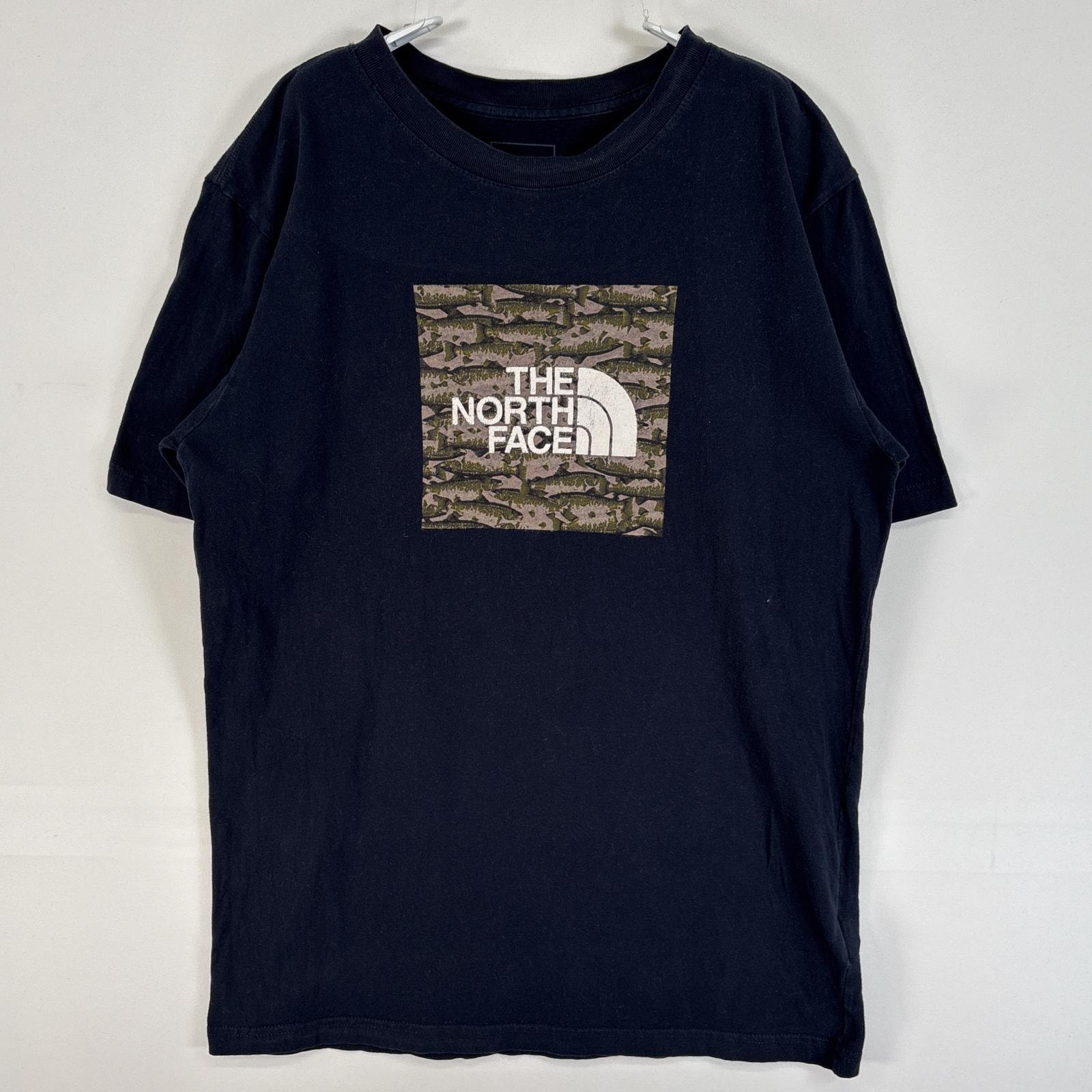 古着 ザ・ノースフェイス THE NORTH FACE 半袖Tシャツ プリント ロゴ クルーネック アウトドア S  ネイビー系 メンズ