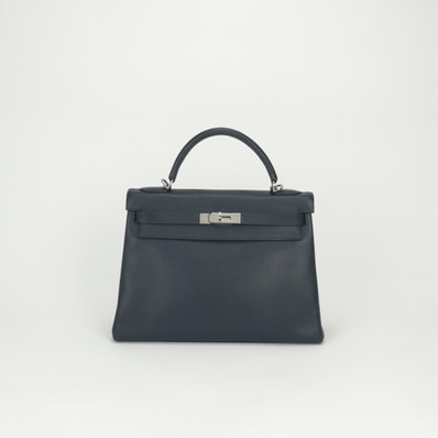 エルメス HERMES ケリー32 ケリー 32 バッグ トートバッグ ショルダーバッグ ブルーインディゴ Blue Indigo ネイビー Navy 青 紺 シルバー金具 ハンドバッグ ヴォーエプソン 新型 V字金具