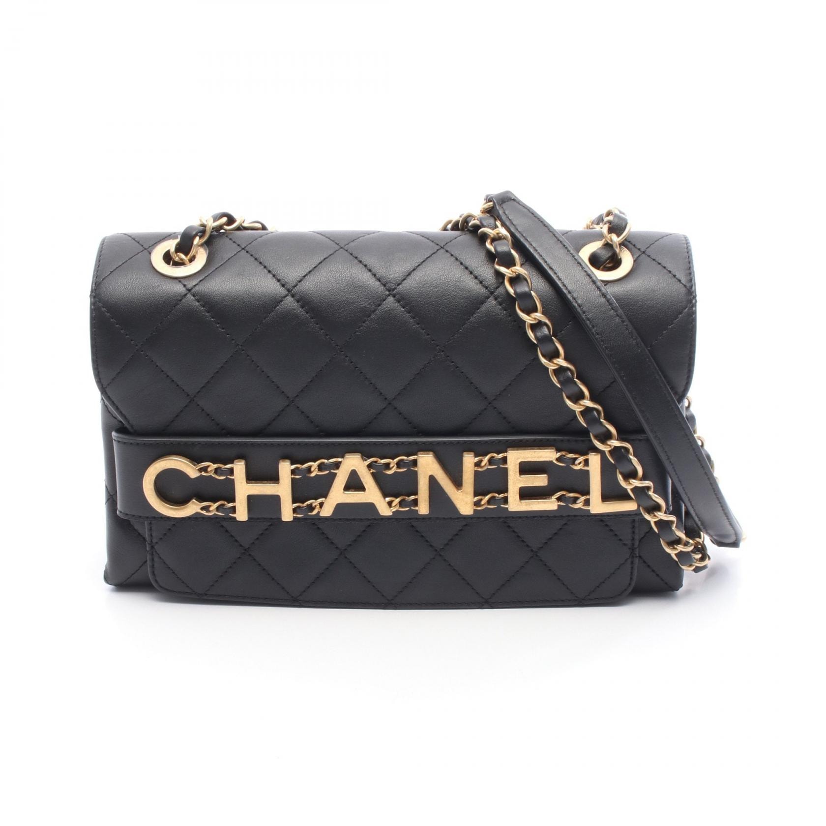 シャネル CHANEL マトラッセ ロゴ ショルダーバッグ バッグ ラムスキン(羊革) レディース ブラック系 AS4190 【中古】