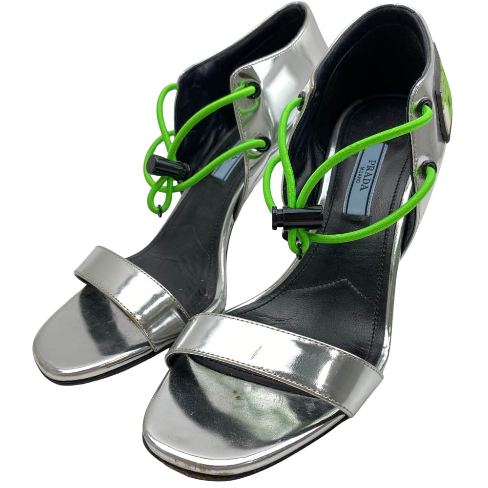 PRADA プラダ パンプス シルバー メタリック ヒール サンダル 牛革 シルバー系 36【中古】
