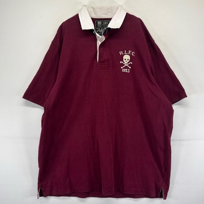 古着 ポロ・ラルフローレン POLO RALPH LAUREN 半袖シャツ ワンポイント スカル 刺繍 大きいサイズ ラガーシャツ 2XL レッド系 メンズ