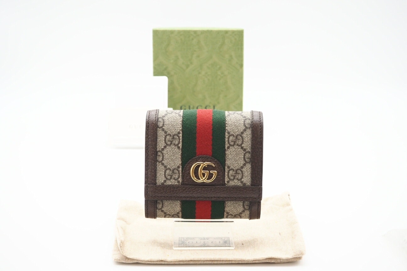 極美品 GUCCI グッチ GGスプリーム オフィディア GG ウォレット 598662 二つ折り財布 ベージュ ブラウン コーティングキャンバス レディース