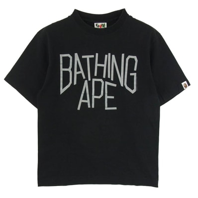 A BATHING APE アベイシングエイプ フロント ロゴプリント Tシャツ 半袖カットソー ブラック系 S【中古】