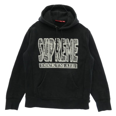 Supreme シュプリーム 17AW Paisley Fuck Em All Hooded Sweatshirt ペイズリー ロゴ フーデッド スウェットシャツ フーディー パーカー ブラック系 S【中古】