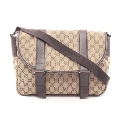 グッチ GUCCI GGキャンバス ショルダーバッグ バッグ キャンバス レザー メンズ レディース ベージュ系 / ブラウン系 145859 【中古】