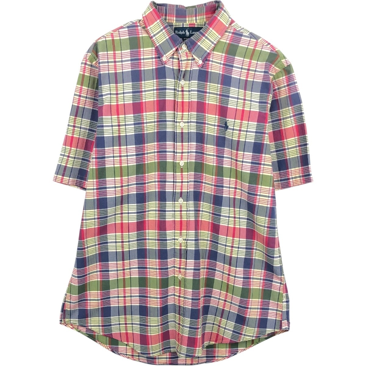 古着 ラルフローレン Ralph Lauren CUSTOM FIT マドラスチェック 半袖 ボタンダウン チェックシャツ メンズL相当/eaa668576