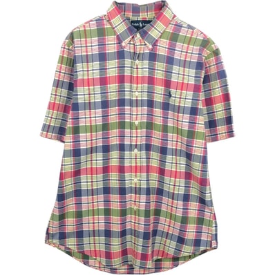 古着 ラルフローレン Ralph Lauren CUSTOM FIT マドラスチェック 半袖 ボタンダウン チェックシャツ メンズL相当/eaa668576