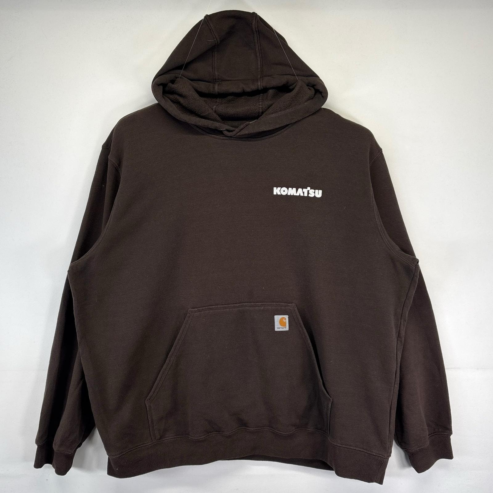 古着 カーハート Carhartt パーカー 大きいサイズ スウェット 企業ロゴ KOMATSU ワーク ワンポイントロゴ刺繡 2XL  ブラウン メンズ