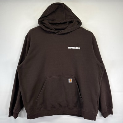 古着 カーハート Carhartt パーカー 大きいサイズ スウェット 企業ロゴ KOMATSU ワーク ワンポイントロゴ刺繡 2XL ブラウン メンズ