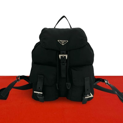 PRADA プラダ 三角ロゴ 金具 ナイロン レザー リュックサック ブラック
33410