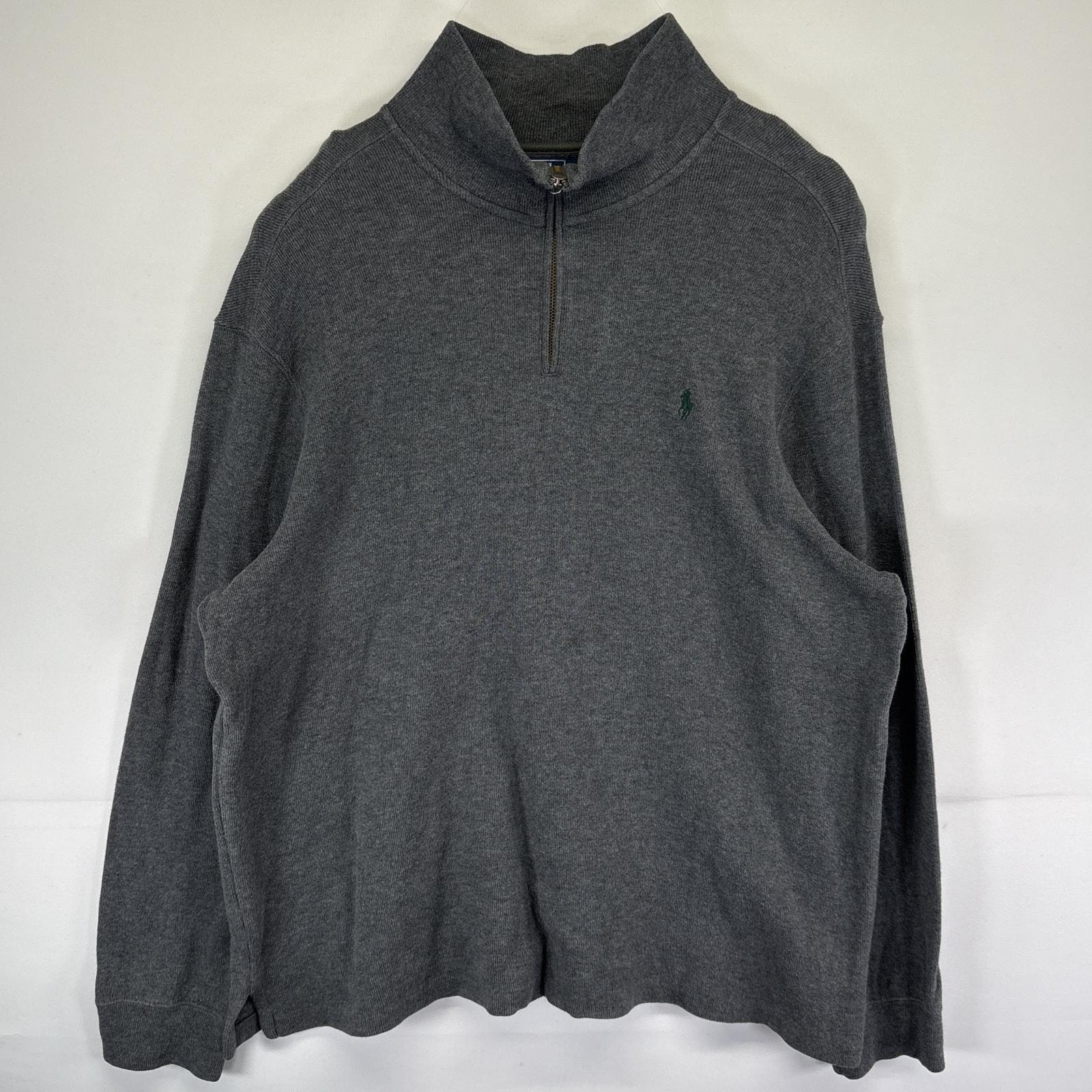 古着 ポロバイラルフローレン Polo by Ralph Lauren コットンニットセーター ハーフジップ 大きいサイズ ワンポイント 14041  ダークグレー メンズ