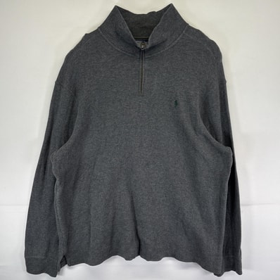 古着 ポロバイラルフローレン Polo by Ralph Lauren コットンニットセーター ハーフジップ 大きいサイズ ワンポイント 14041 ダークグレー メンズ