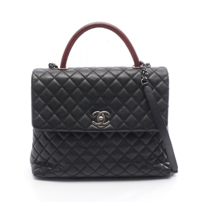 シャネル CHANEL マトラッセ ココハンドル ハンドバッグ バッグ キャビアスキン(グレインドカーフ) エキゾチックレザー レディース ブラック系 / ボルドー系 【中古】