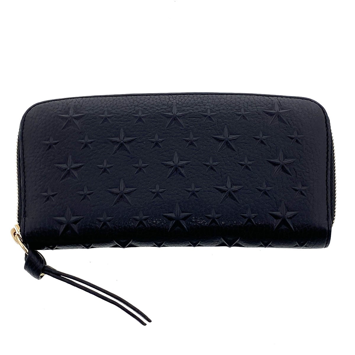 JIMMY CHOO ジミーチュウ ラウンドファスナー 長財布 長財布 レザー ブラック  レディース【中古】