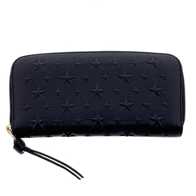 JIMMY CHOO ジミーチュウ ラウンドファスナー 長財布 長財布 レザー ブラック レディース【中古】