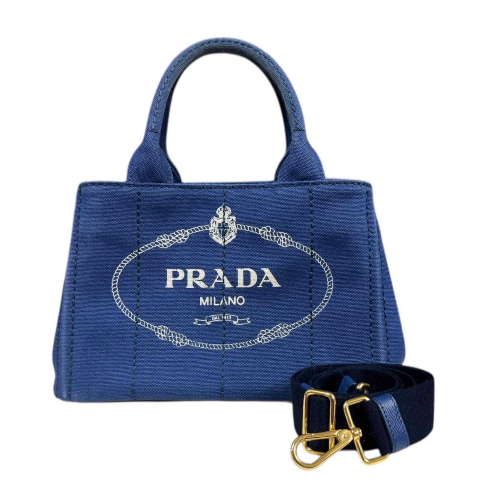 プラダ カナパトートSS ショルダーバッグ キャンバス 1BG439 ブルー レディース PRADA  中古