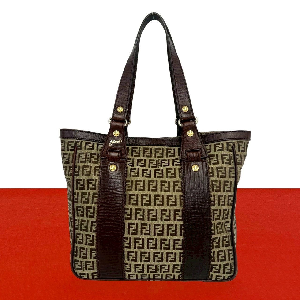 FENDI フェンディ ズッキーノ FF 柄 キャンバス レザー トートバッグ ブラウン
62412