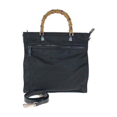 美品 GUCCI グッチ バンブー ブラック 黒 シルバー金具 ナイロン レザー/ トートバッグ ハンドバッグ 601698 【中古】