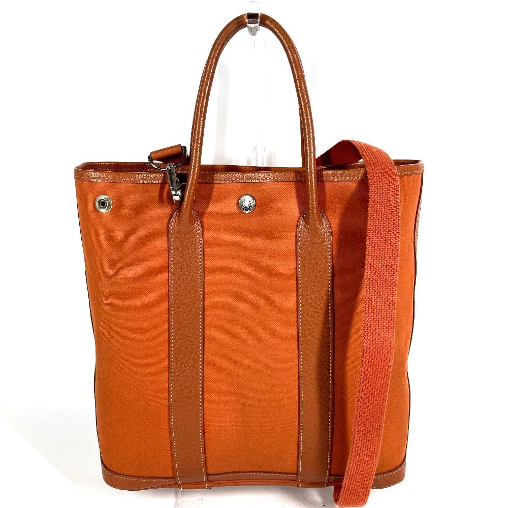 エルメス HERMES ガーデンファイルPM ガーデンファイル PM  トートバッグ 縦型 カバン ハンドバック バック 2WAYバッグ ショルダーバッグ レザー/キャンバス 不鮮明刻 オレンジ
