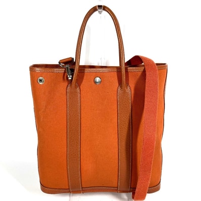 エルメス HERMES ガーデンファイルPM ガーデンファイル PM トートバッグ 縦型 カバン ハンドバック バック 2WAYバッグ ショルダーバッグ レザー/キャンバス 不鮮明刻 オレンジ