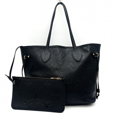 LOUIS VUITTON(ルイ・ヴィトン)ネヴァーフル MM モノグラム・アンプラント トートバッグ ブラック レザー ポーチ付き ゴールド金具 レディース M45685【中古】