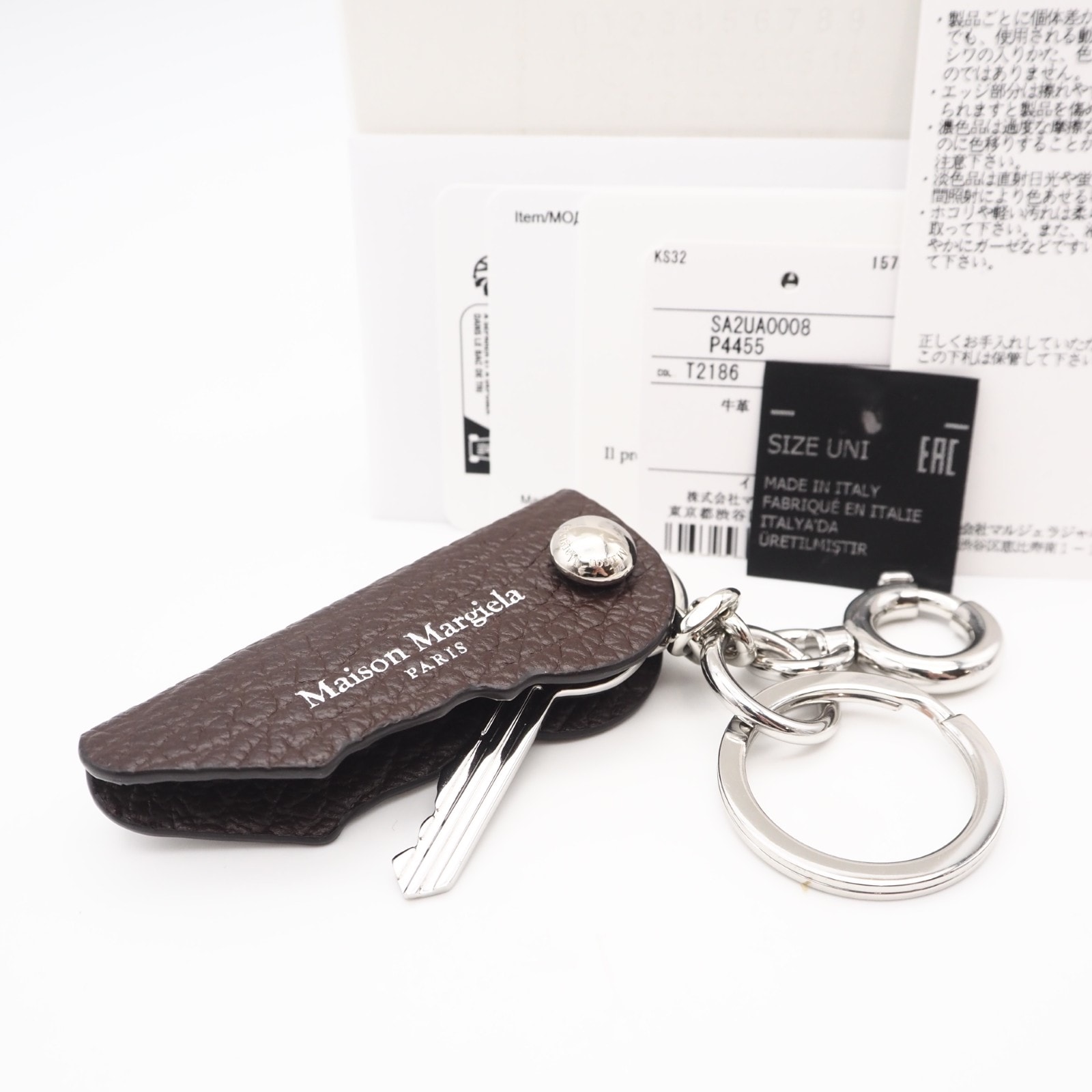 極美品 MAISON MARGIELA メゾンマルジェラ グレインレザー レザー キーリング SA2UA0008 その他ファッション雑貨 ブラウン グレインレザー メンズ