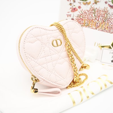 極美品 Christian Dior クリスチャンディオール ハート カナージュ カーフスキン Dioramour Dior Caro チェーン ハート ポーチ S5097UNID 2wayショルダーバッグ ピンク カーフレザー レディース