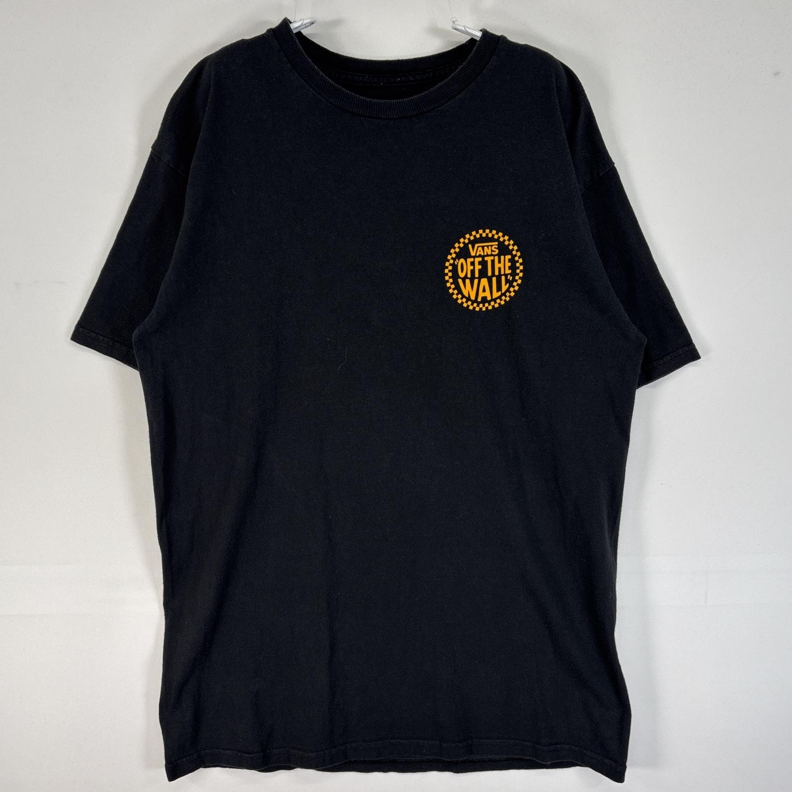 古着 バンズ VANS 半袖Tシャツ 両面 ラバープリント ロゴ クルーネック MEDIUM ブラック メンズ