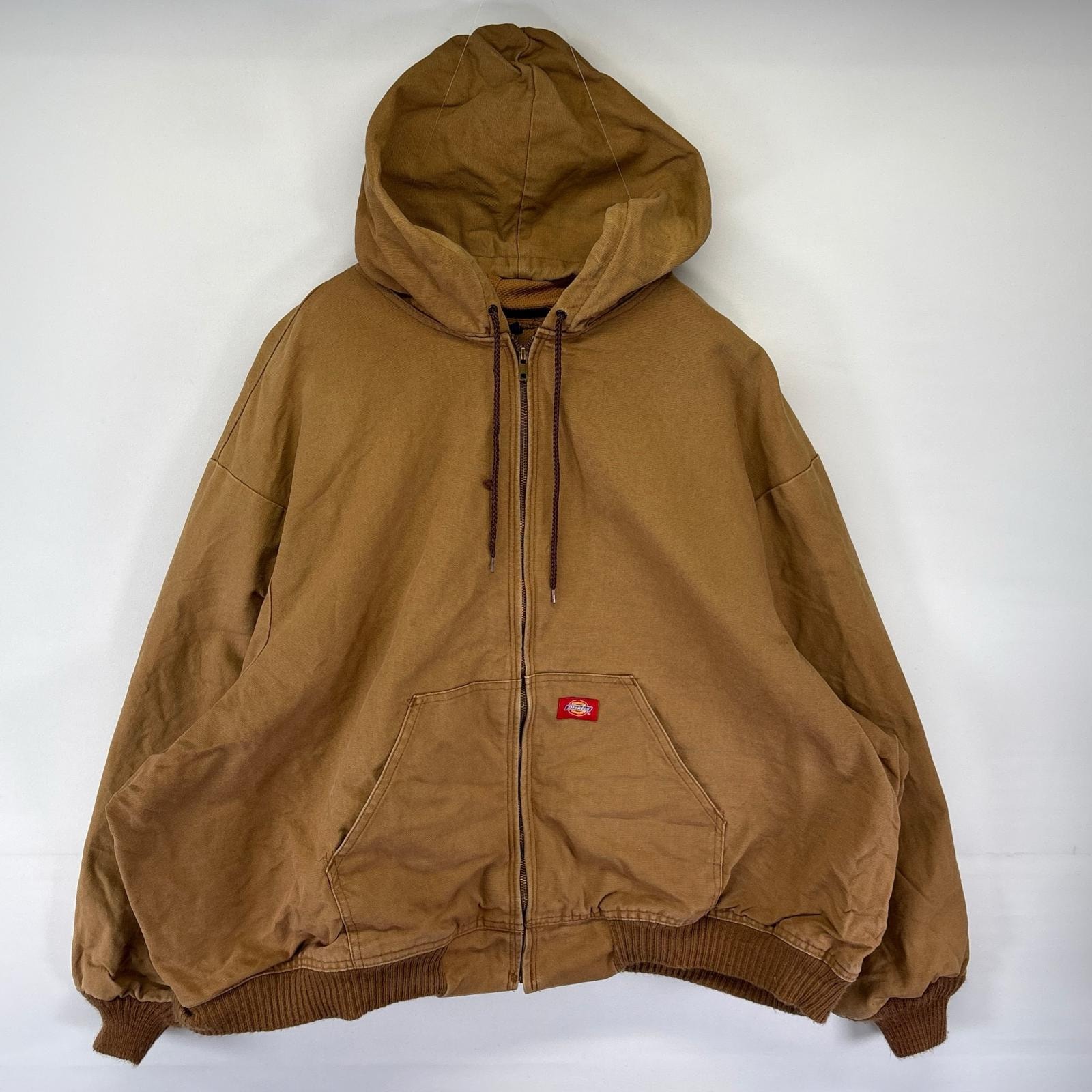 古着 ディッキーズ Dickies ジャケット フルジップ アクティブJKTタイプ ワンポイント ロゴ 大きいサイズ 5XL  ブラウン系 メンズ