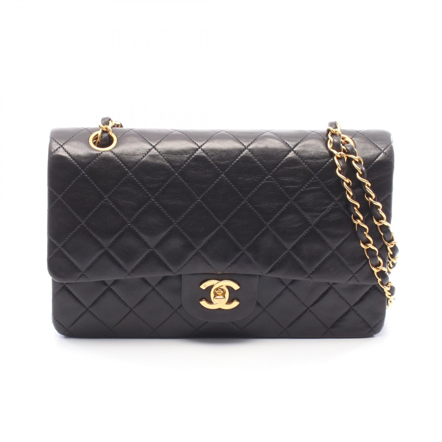 シャネル CHANEL マトラッセ Wフラップ ショルダーバッグ バッグ ラムスキン(羊革) レディース ブラック系 【中古】