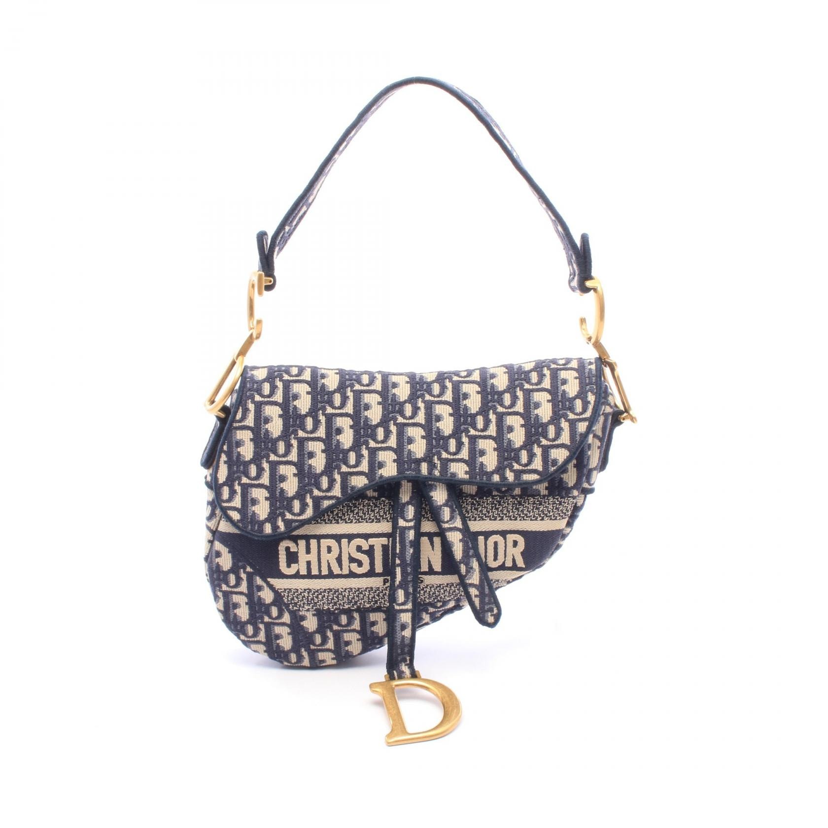 ディオール Dior SADDLE サドル オブリーク ハンドバッグ バッグ キャンバス レディース ネイビー系 / ベージュ系 MO446CRIW 【中古】
