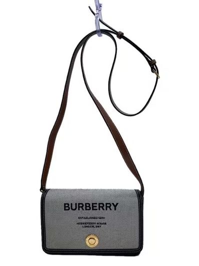 Burberry Mini Horse Ferry Print Canvas & Leather Lap Bag "Black/Tan"