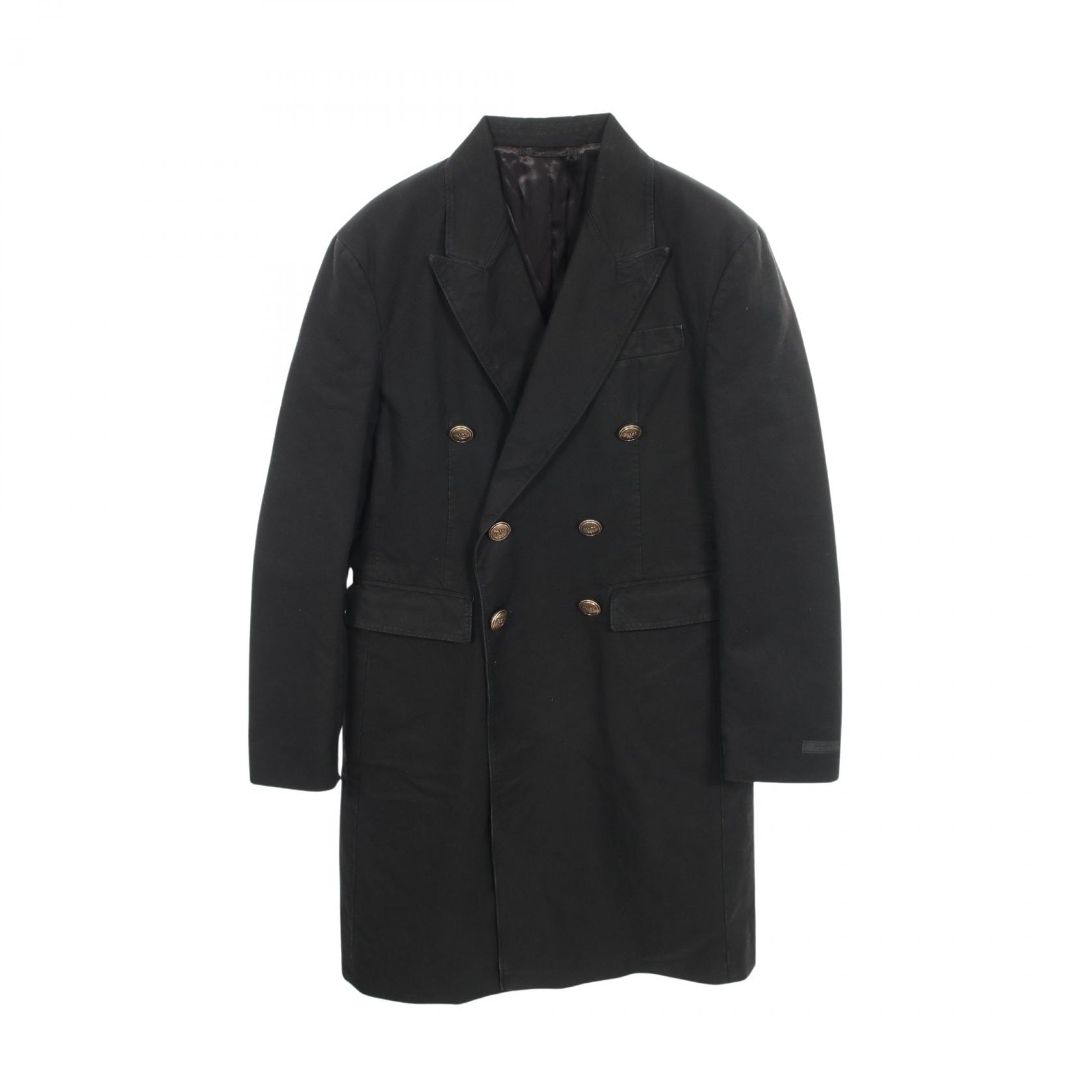 プラダ PRADA ダブルブレスト ユーズド加工 衣料品 アウター コットン メンズ ブラック系 UC5081 【中古】