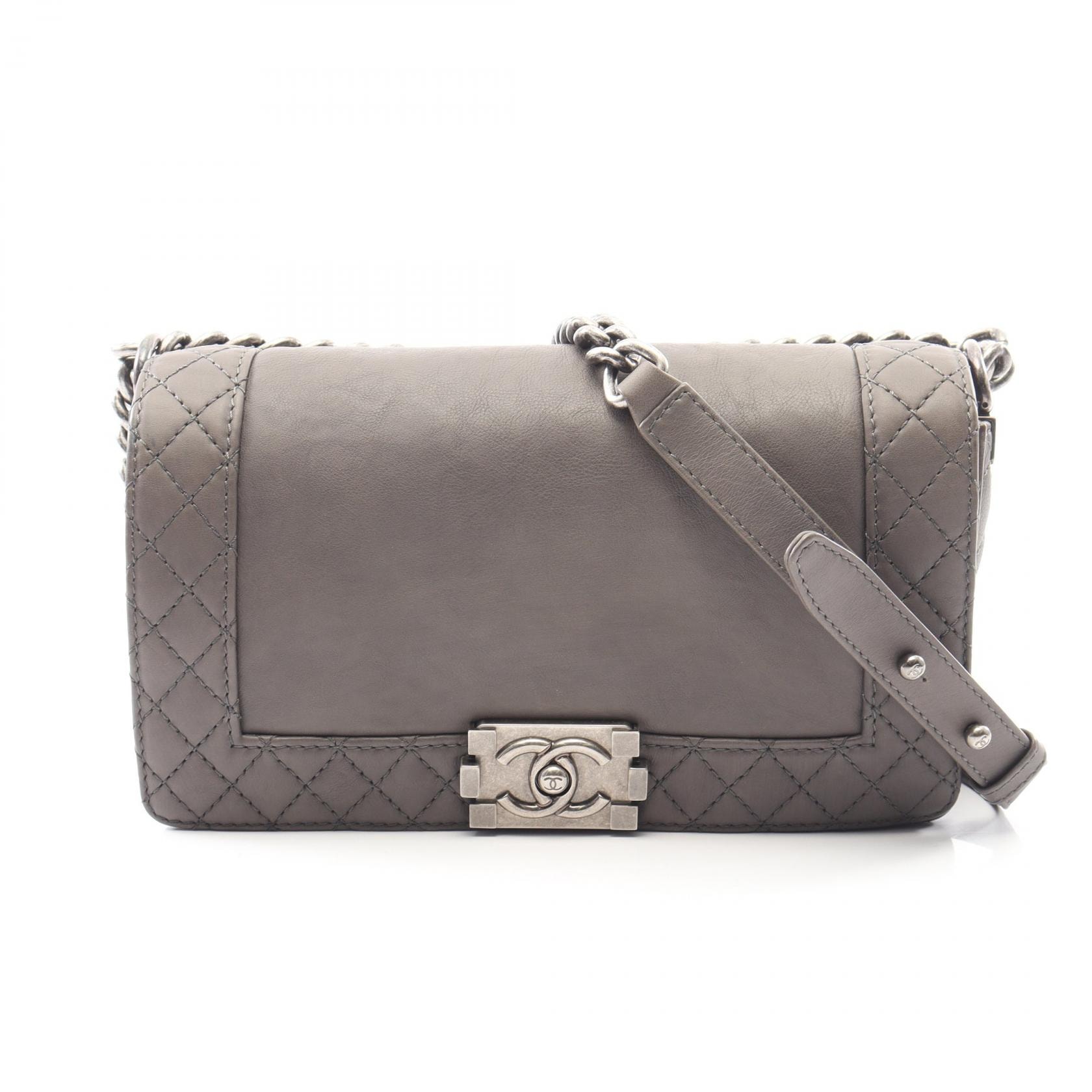 シャネル CHANEL ボーイシャネル ショルダーバッグ バッグ レザー レディース グレー系 A67086 【中古】