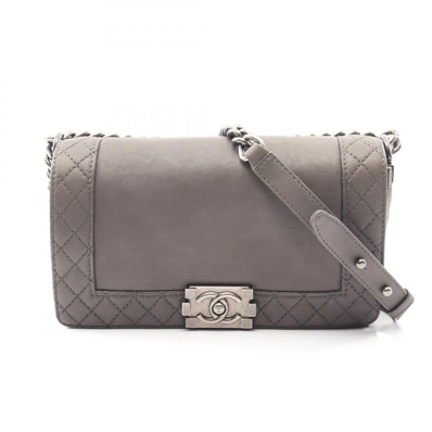 シャネル CHANEL ボーイシャネル ショルダーバッグ バッグ レザー レディース グレー系 A67086 【中古】