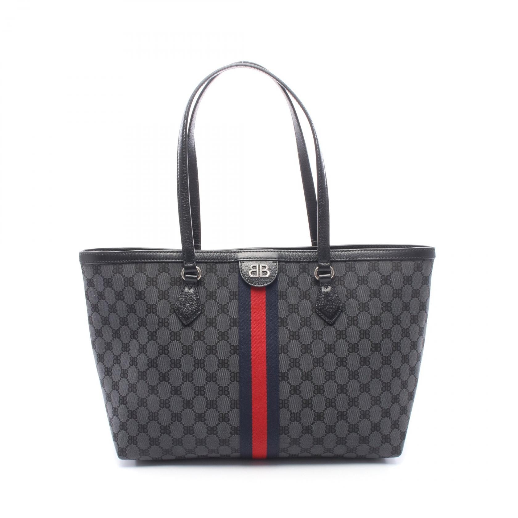バレンシアガ BALENCIAGA BALENCIAGA × GUCCI ザ ハッカープロジェクト トートバッグ バッグ キャンバス レザー レディース グレー系 / ブラック系 680125 【中古】