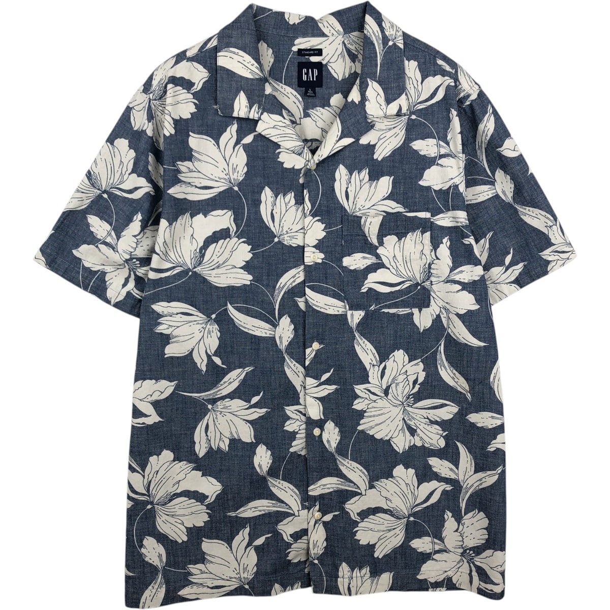 古着 00年代 ギャップ GAP 総柄 花柄 オープンカラー ハワイアンアロハシャツ ボックスシャツ メンズL相当/eaa648891