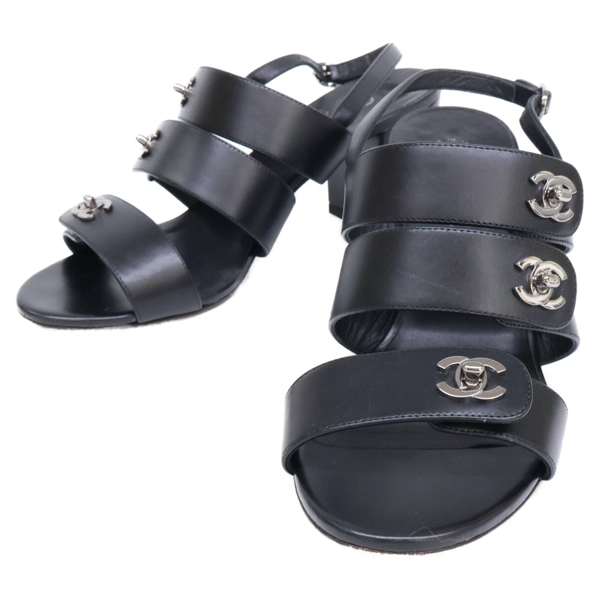 シャネル 【美品】G32651 ココマーク ターンロック スリングバック サンダル 38 1/2C
