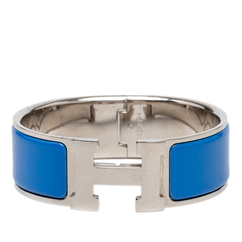 エルメス クリッククラックH PM ブレスレット バングル シルバー ブルー メタル エナメル レディース HERMES 【中古】