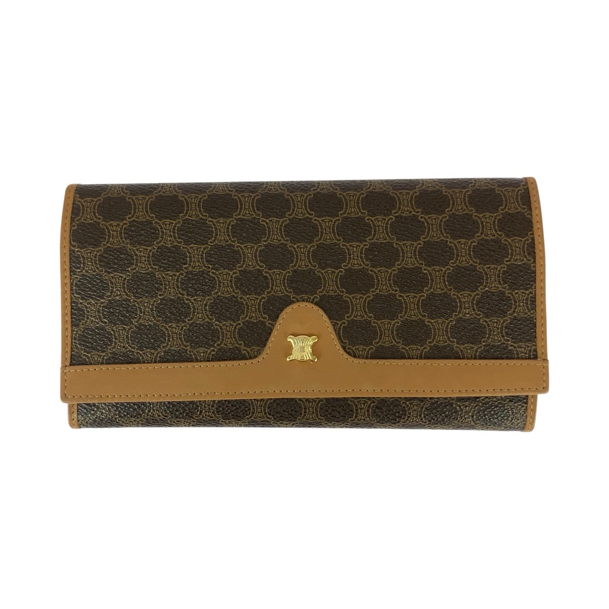 美品 CELINE セリーヌ マカダム トリオンフ ブラウン PVC レザー/ 長財布 がま口財布 600055 【中古】