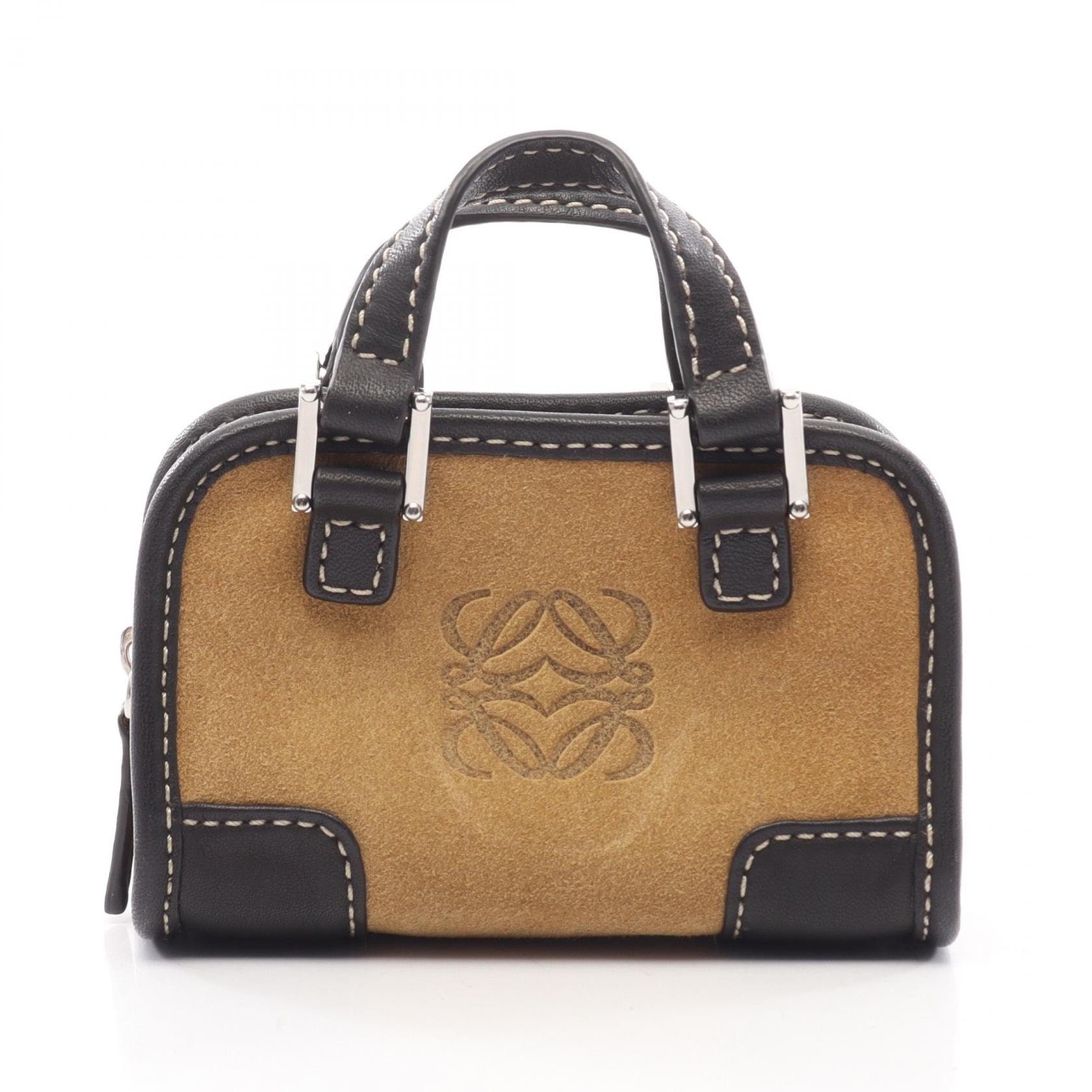 ロエベ LOEWE アマソナ マイクロ ミニ ハンドバッグ バッグ スウェード レザー レディース ベージュ系 / ブラック系 【中古】