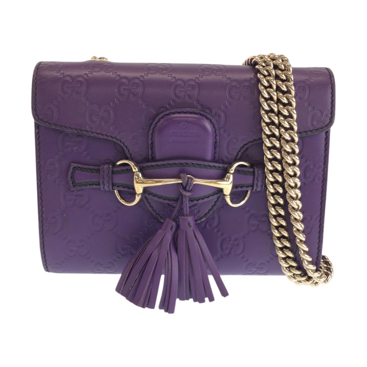 美品 GUCCI グッチ グッチシマ ホースビット エミリー パープル ゴールド金具 レザー ショルダーバッグ チェーンショルダーバッグ 601387 【中古】