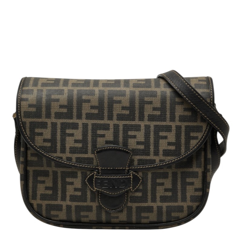 フェンディ ズッカ 斜め掛け ショルダーバッグ ブラウン系 キャンバス レザー レディース FENDI 【中古】