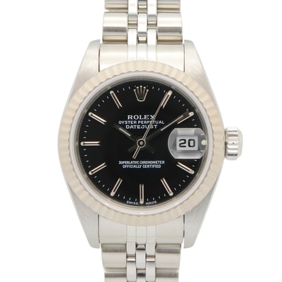 ロレックス ROLEX デイトジャスト P番 腕時計 時計 K18WG(ホワイトゴールド) ステンレススチール レディース ブラック系 バー 79174 【中古】