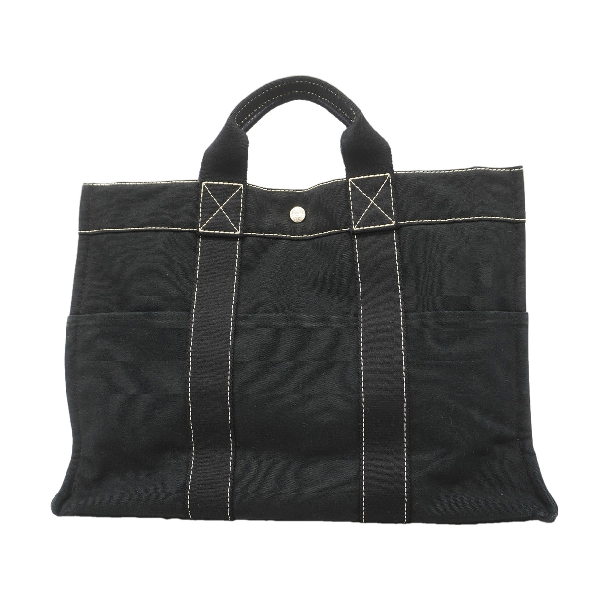【6id4966】エルメス トートバッグ ドーヴィルMM キャンバス ブラック シルバー金具【中古】メンズ レディース ユニセックス