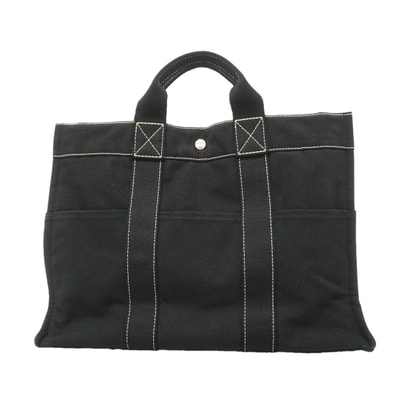 【6id4966】エルメス トートバッグ ドーヴィルMM キャンバス ブラック シルバー金具【中古】メンズ レディース ユニセックス