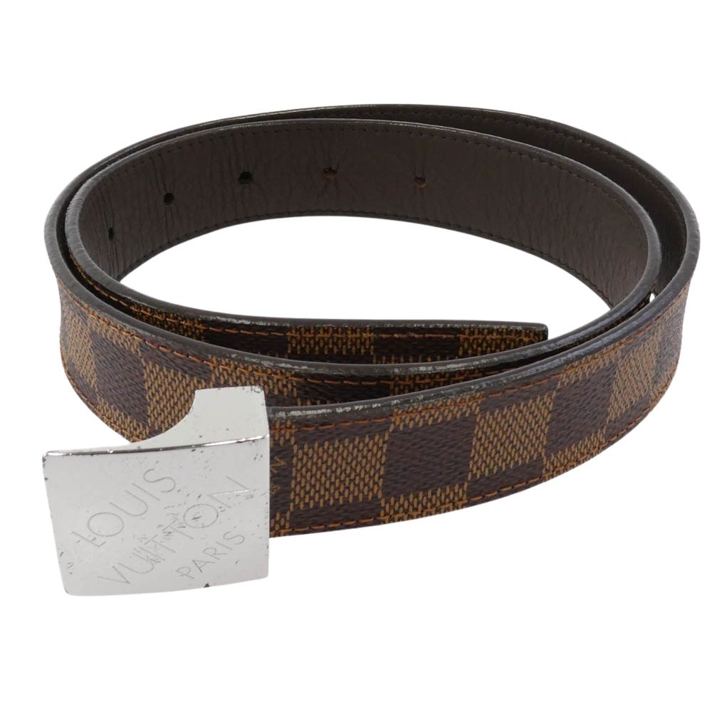 LOUIS VUITTON ルイ・ヴィトン ベルト M6803 ダミエ ロゴバックル サンチュール キャレ レザー ベルト ブラウン系【中古】