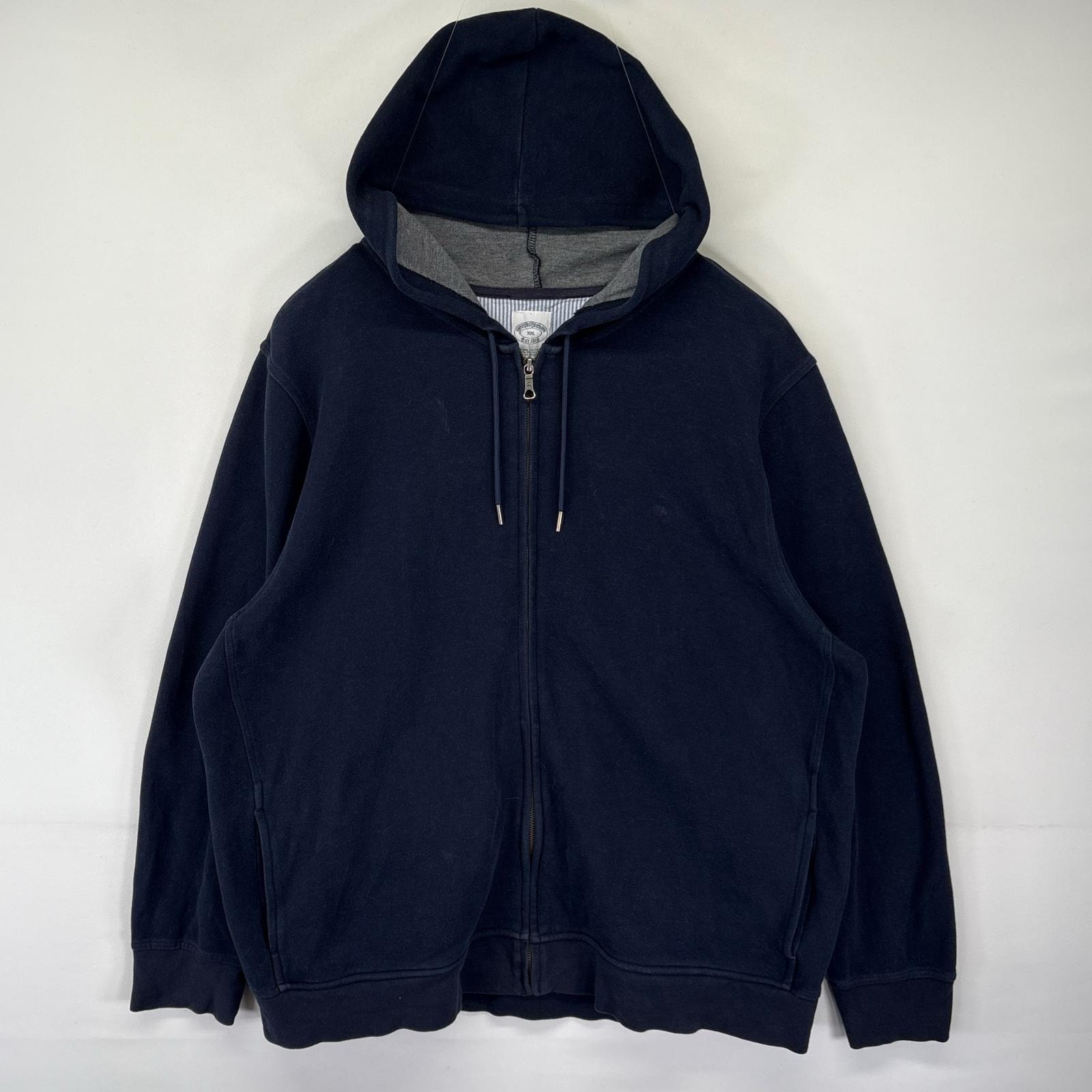 古着 ブルックスブラザーズ Brooks Brothers パーカー フルジップ スウェット ワンポイントロゴ刺繍 大きいサイズ 14041  ネイビー メンズ
