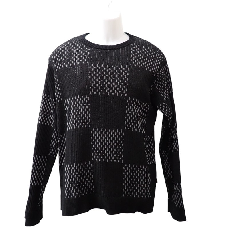 ルイヴィトン LOUIS VUITTON ダミエクルーネック XL ニット コットン ナイロン ブラック メンズ【中古】【ABランク】
